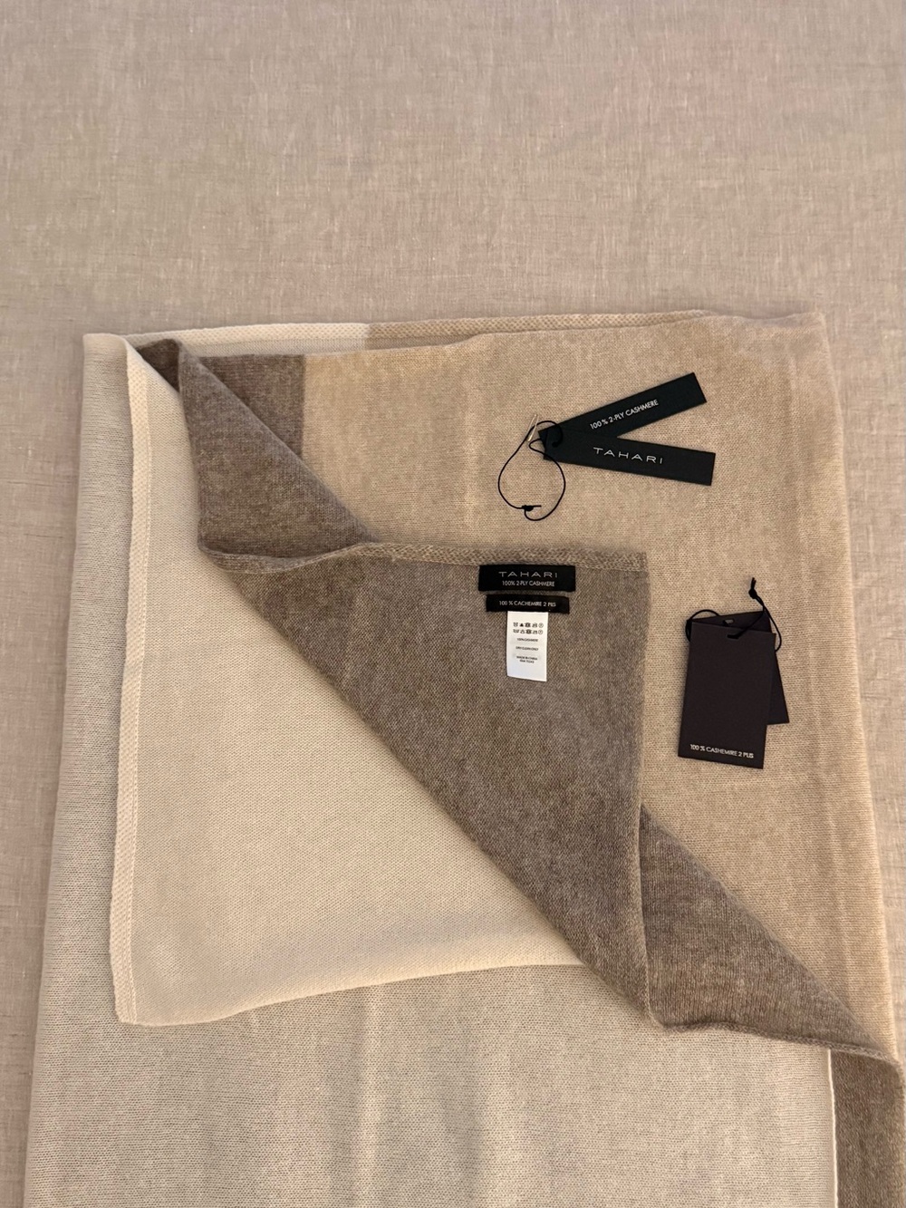 Tahari Cashmere 3 Tone Beige, Taupe & Cream scarf